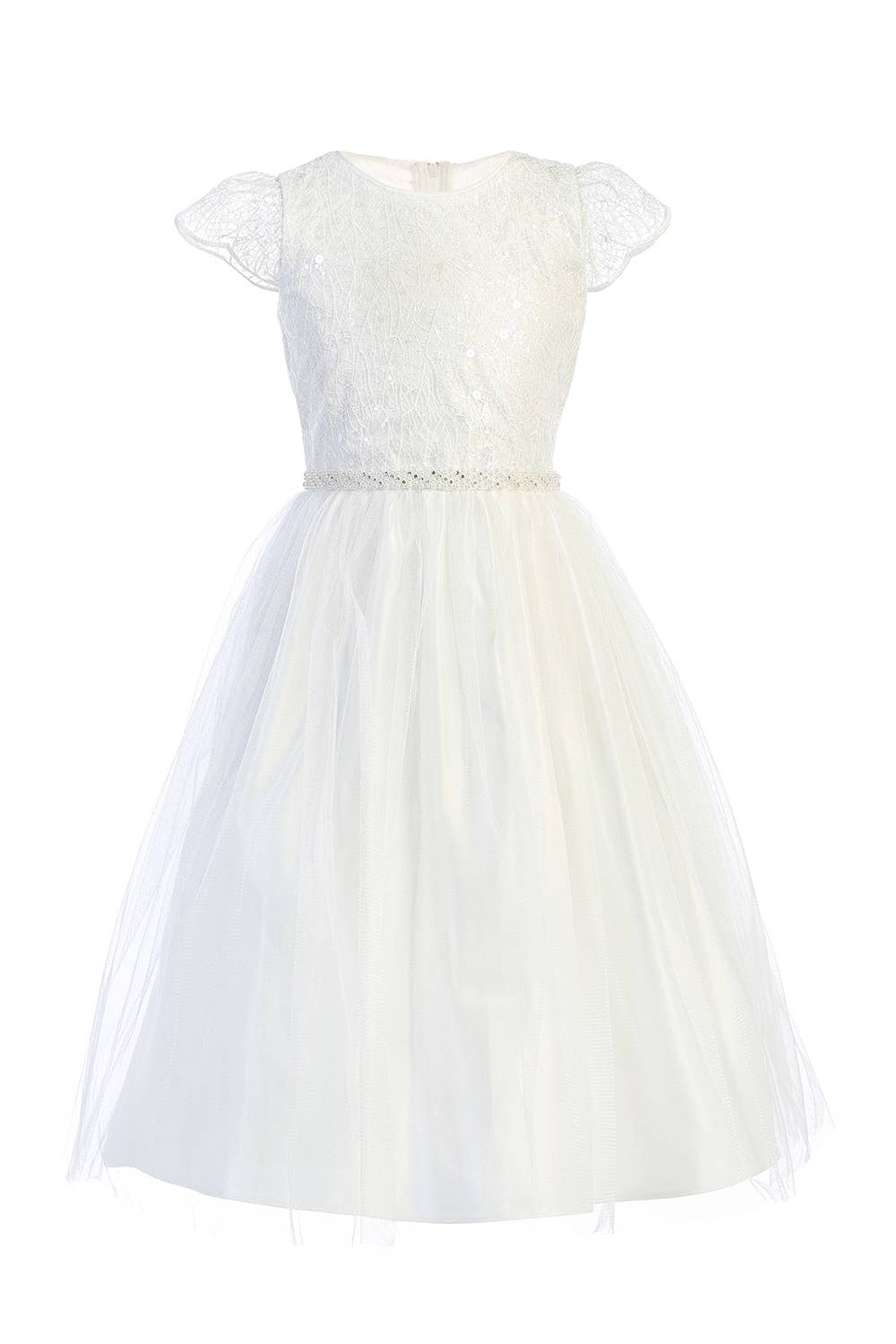 Sweet Kids, Inc. - Wholesale Dress - Kids - SK898 -sequin scallop sleeve lace with satin & crystal tulle4