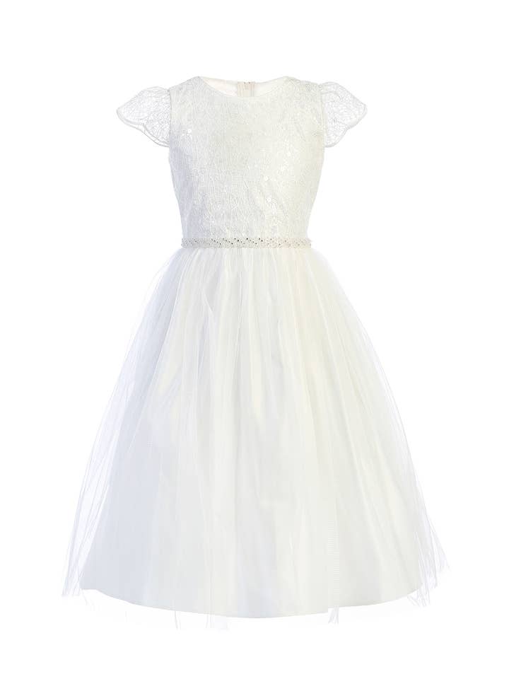 Sweet Kids, Inc. - Wholesale Dress - Kids - SK898 -sequin scallop sleeve lace with satin & crystal tulle4