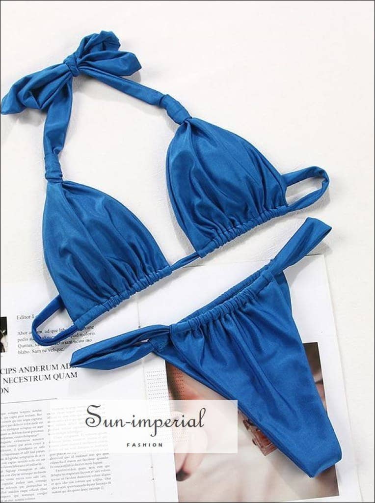 Sun Imperial – wholesale Tvådelad baddräkt - Dam – Enfärgad brun rynkad sport BH Bikini Set5