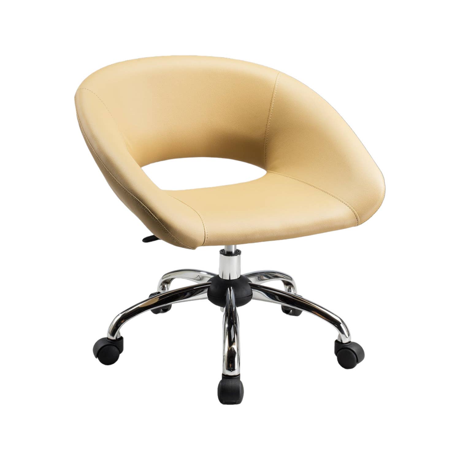 HomeRoots – wholesale Chair – Beige and Silver Faux Leather Adjustable Height Swivel Rolling Office Chair3