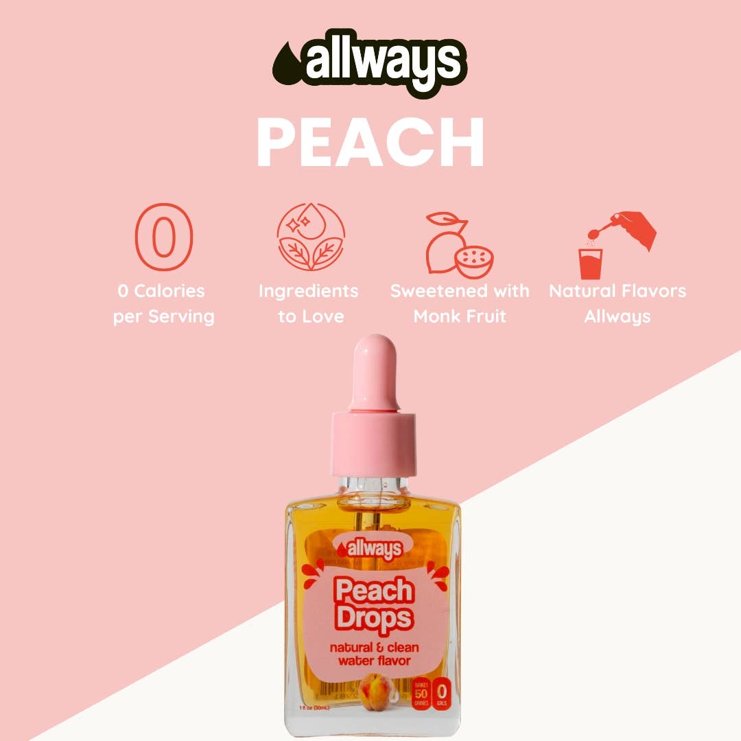 Allways Drops - Vendita all'ingrosso Sciroppi aromatizzati - Gocce d'Acqua alla Pesca, Aroma Naturale, 1 oz, 50 Porzioni1