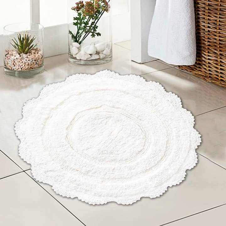 Weiss GEHÄKELTE BADEMATTE AUS BAUMWOLLE, 61 CM, RUND, WEISS, 100% BAUMWOLLE für den Großhandel auf Faire