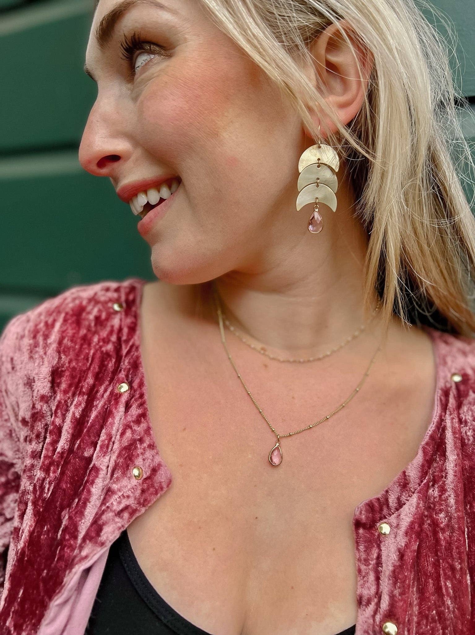 Moxie Collective (formerly Atonement Design) - Wholesale Dangle Earrings - Dusty Rose Pink Moon Earrings5