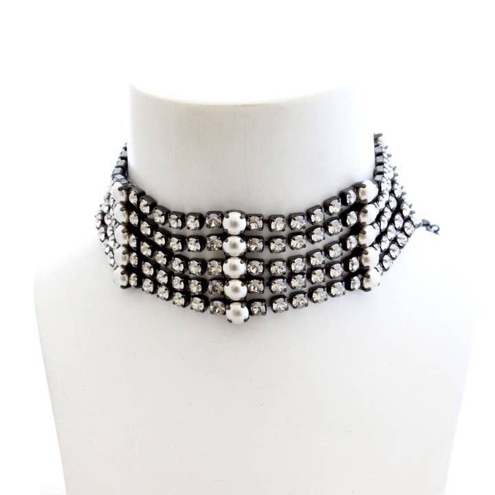 DYNASTY CRYSTAL AND PEARL CHOKER for wholesale by House of Emmanuele