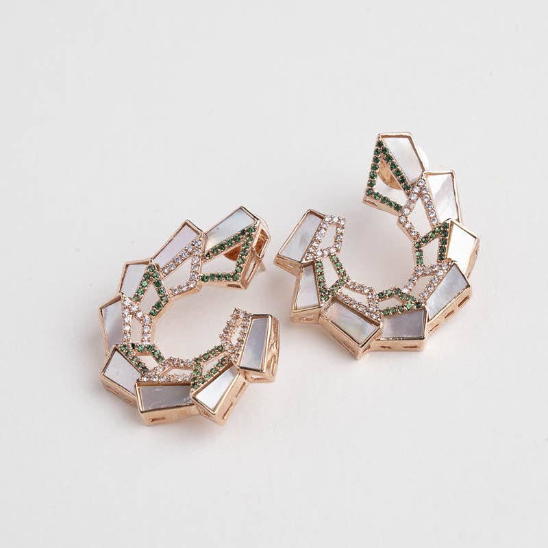 ACUS - Wholesale Dangle Earrings - Pendientes Vintage Deluxe Rann de Oro Rosa con Nácar y Circonita0