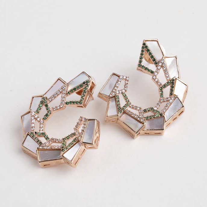 ACUS - Wholesale Dangle Earrings - Pendientes Vintage Deluxe Rann de Oro Rosa con Nácar y Circonita0