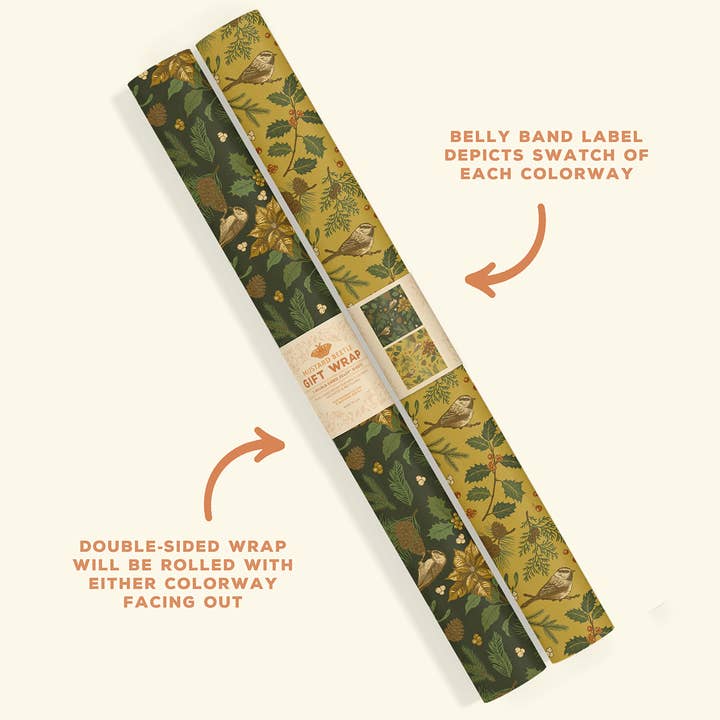 Mustard Beetle - Wholesale Wrapping Paper Roll - Recyclable Gift Wrap Yuletide Chickadee (Black & Mustard)