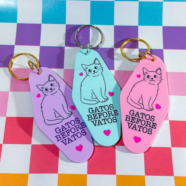 Gatos Before Vatos - Laser Cut & Hand Painted Keychain! for wholesale by The Hissin' Kitten