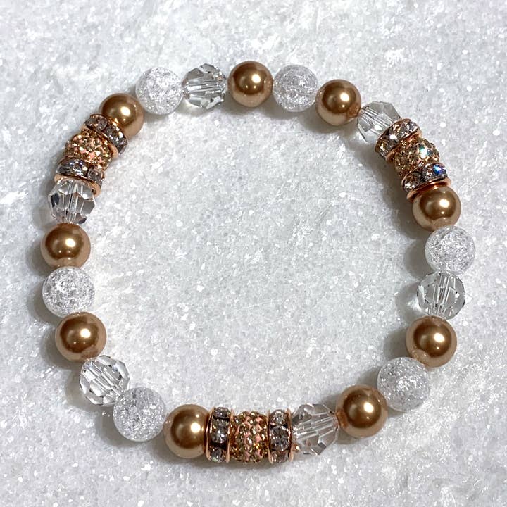 Triple RG Pave' Ball & RG Pearl St Bracelet B283-SS for wholesale by K & B Jewelry