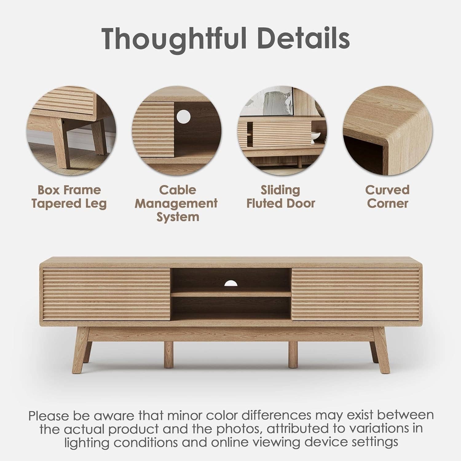 Oak 59 Inch Mid Century Modern TV Console Fluted Doors for wholesale on Faire4