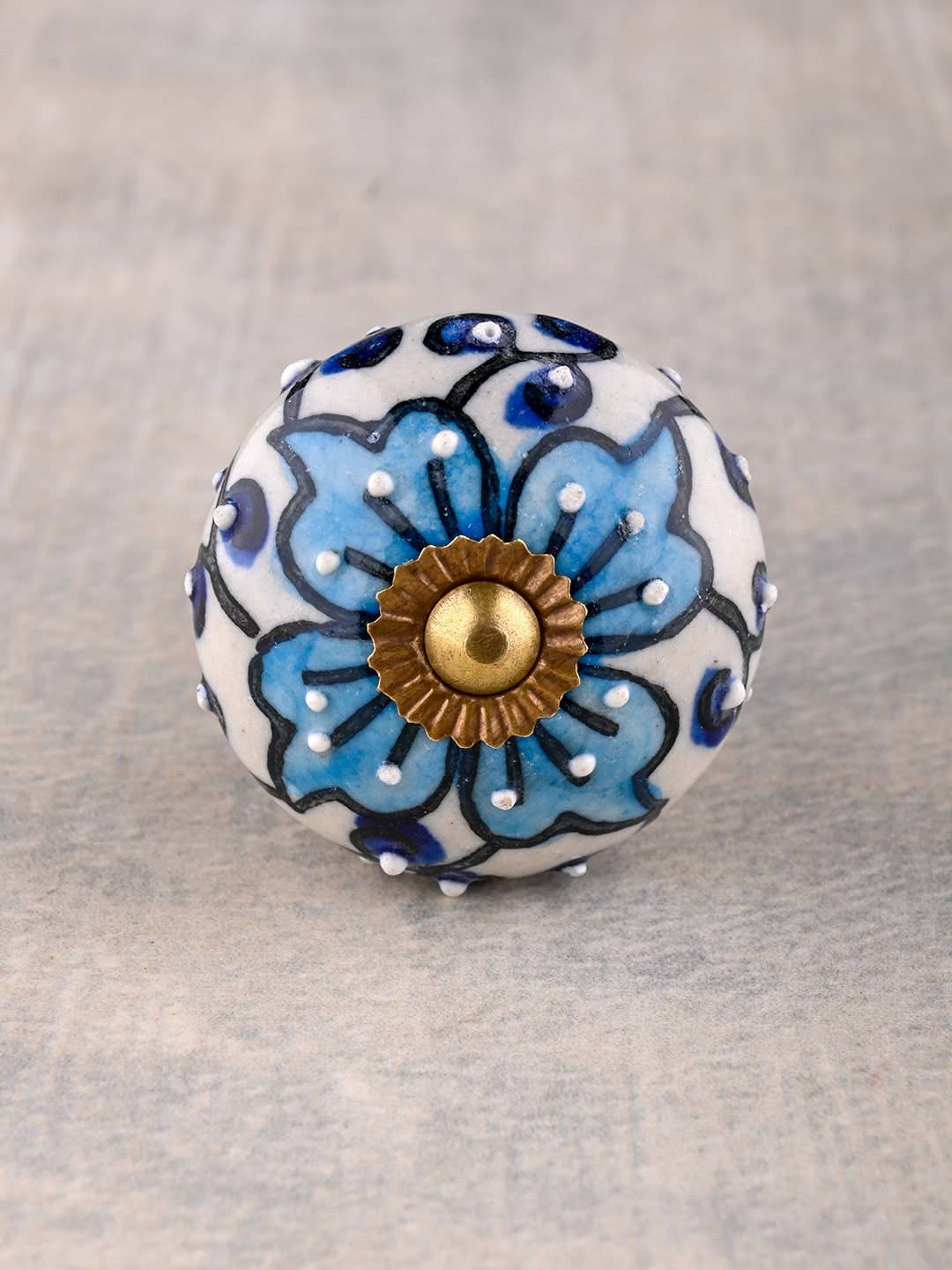 KNOBCO - Wholesale Knob/Pull - Elegant Blue and Turquoise Floral Design Ceramic Cabinet Drawer Knob5
