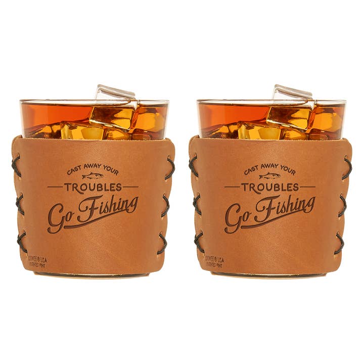 Étui en cuir Go Fishing & verres Highball pour la vente par Oowee Products