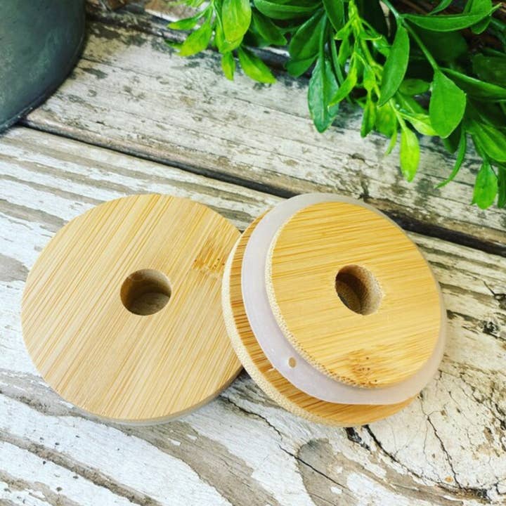 BAMBOO LID FOR GLASS CUP | STRAW HOLE | 70MM for wholesale by Shanel's Creations LLC