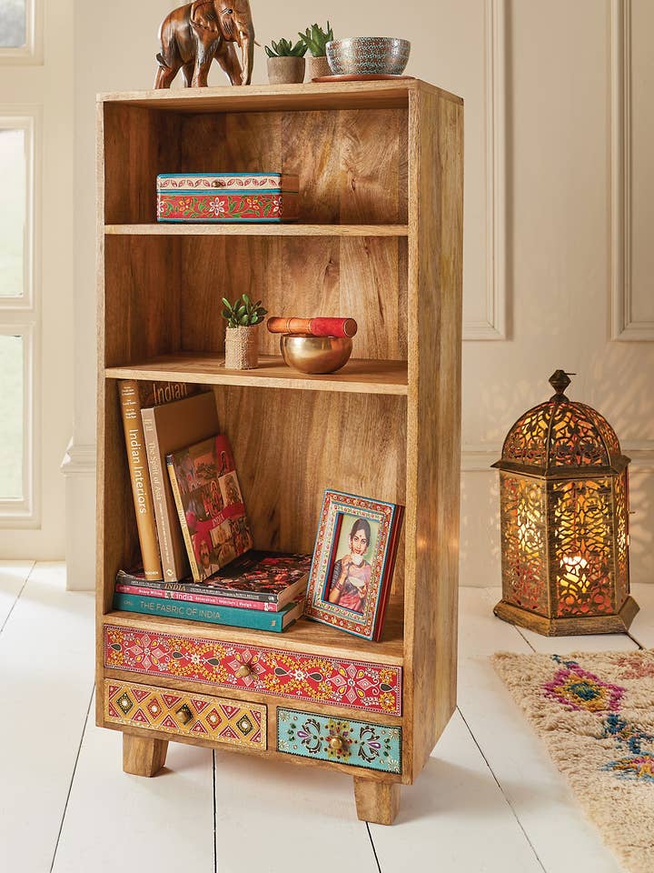 Sankalaka Wooden Painted 3-Drawer Book Shelf for wholesale by Namaste