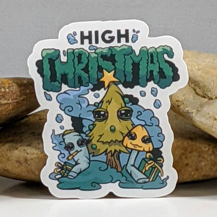 Har en mycket hög jul rolig cannabis klistermärke - 2.5" för wholesale av Mimic Gaming Co