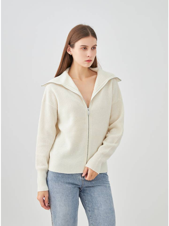 jw.atelier - Wholesale Knit Sweater - Women's - High-neck zip-up cardigan 100% cashmere 4-ply5