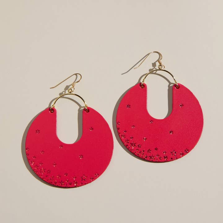 Nickel and Suede - Wholesale Dangle Earrings - Crimson Starscape Leos0
