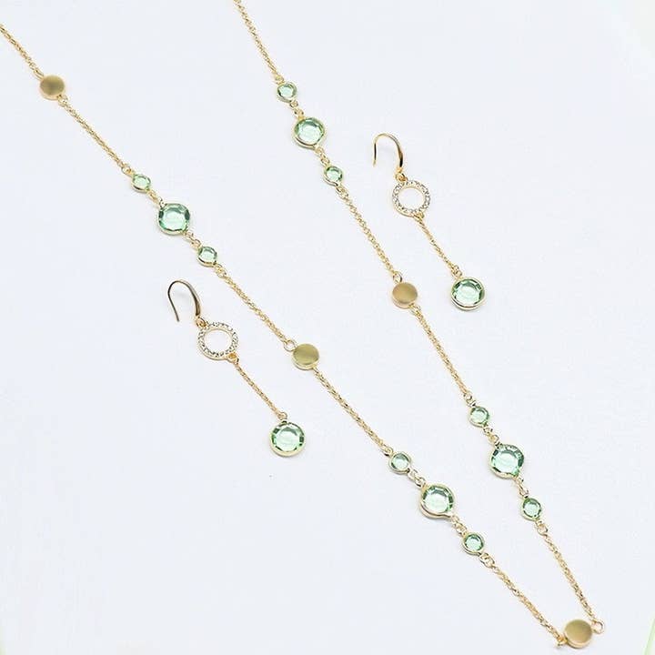 Ensemble de boucles d'oreilles et de colliers bohèmes en cristal vert pomme Anastasia, pendentif en zircone cubique, cadeau de mariage ou de mariage pour la vente par TiaraBleu
