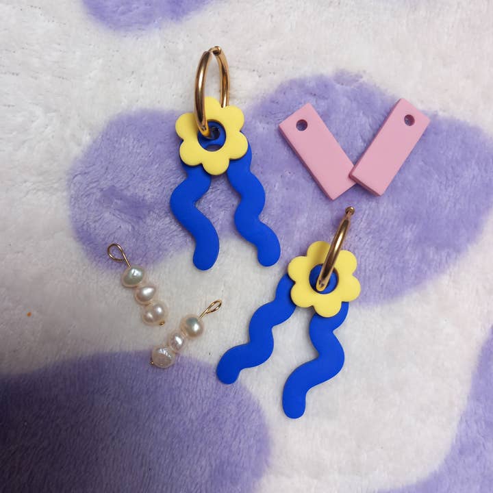 multi charm hoop earrings - polymer clay charm earrings for wholesale by House of Hetty