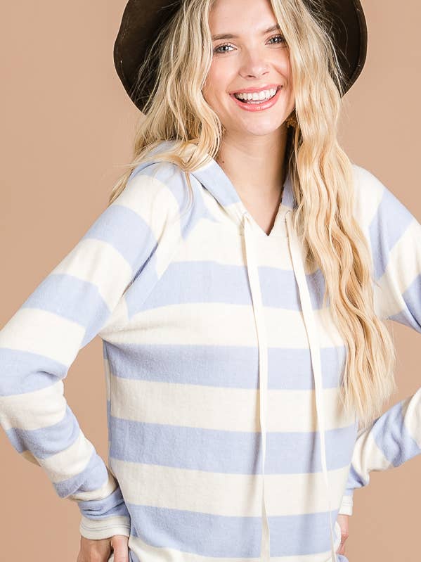 Sweat à capuche décontracté à rayures avec cordon de serrage pour femme T3818 pour la vente par 7th Ray