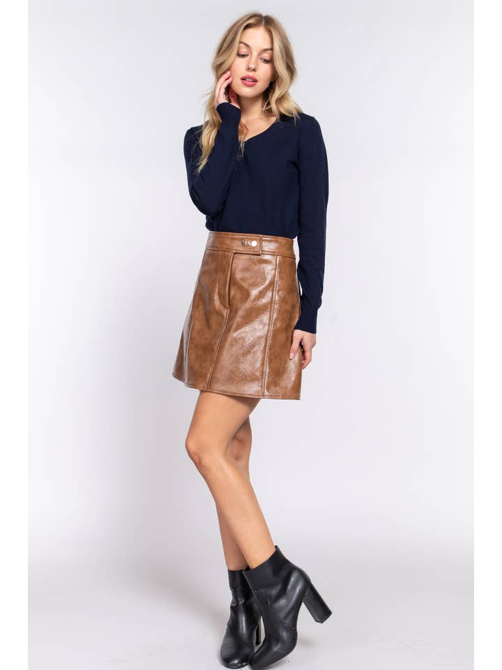 Active Basic | Active USA - Vente Jupe – femme - Mini-jupe trapèze en PU enduit5