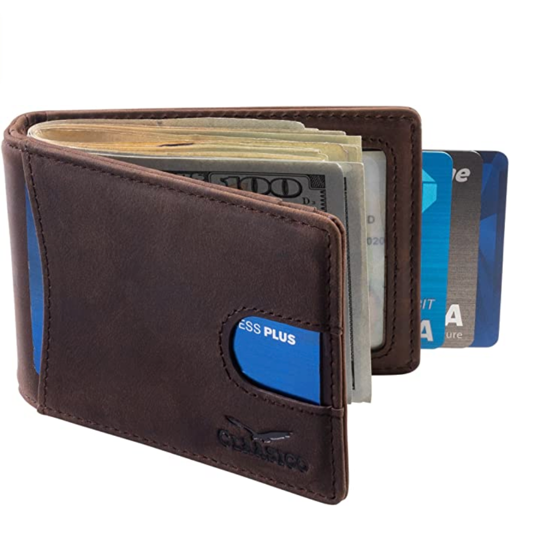 Claasico - Wholesale Wallet - Men's - Small bifold leather money clip wallet with pull strap7