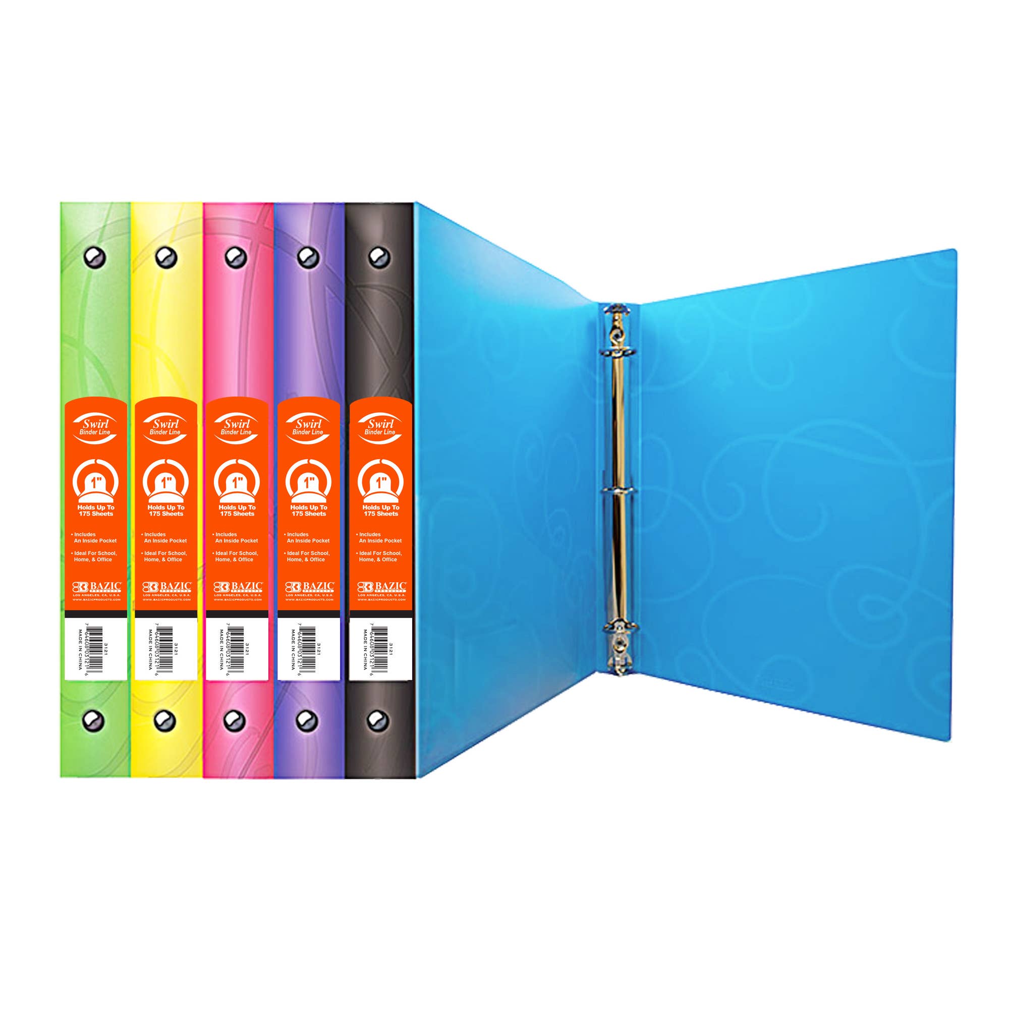 BAZIC Products - Wholesale Binder - 1" Swirl Poly 3-Ring Binder w/ Pocket0