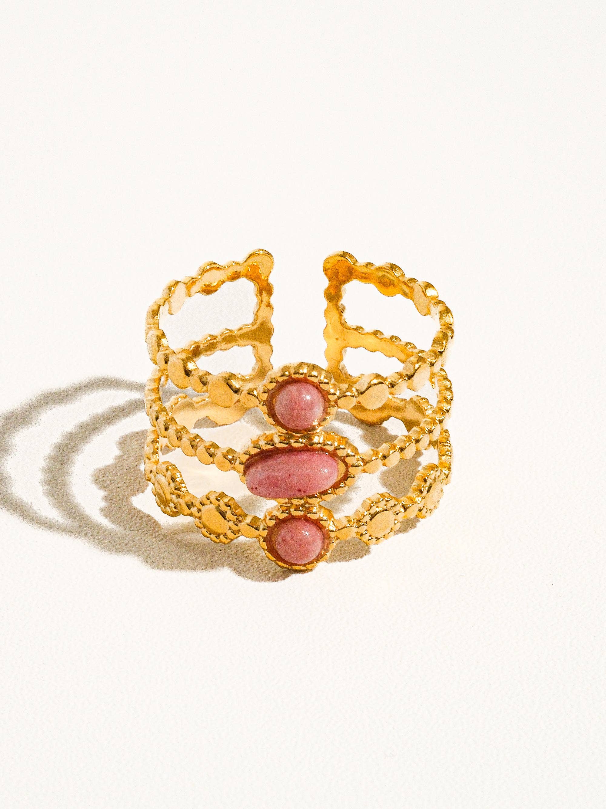 Pink Posh 18K Gold Non-Tarnish Trilayer Adjustable Stone Ring for wholesale on Faire3