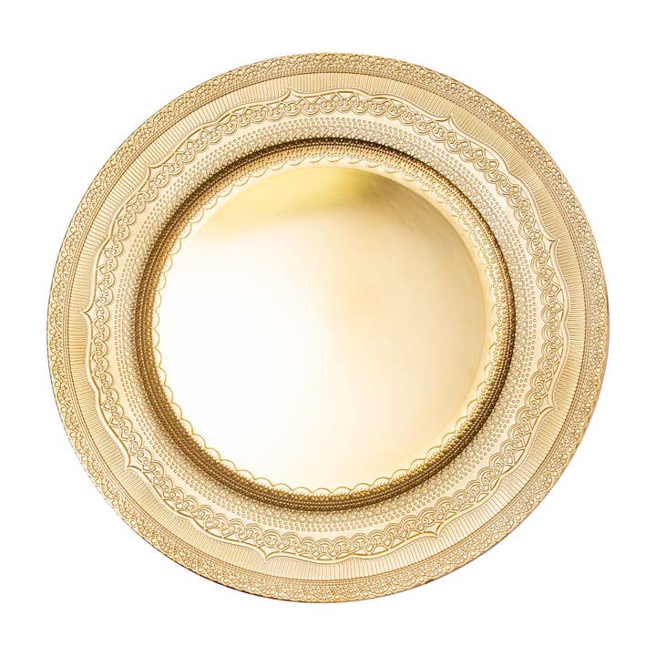 Portofino International Trading, USA - Wholesale Charger Plate - Eyelet Plastic Charger Plate 13" - Gold