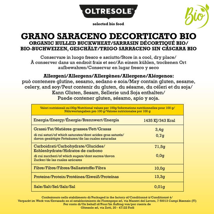 Oltresole - Vendita all'ingrosso Cereali integrali - Grano Saraceno Bio 5 Kg