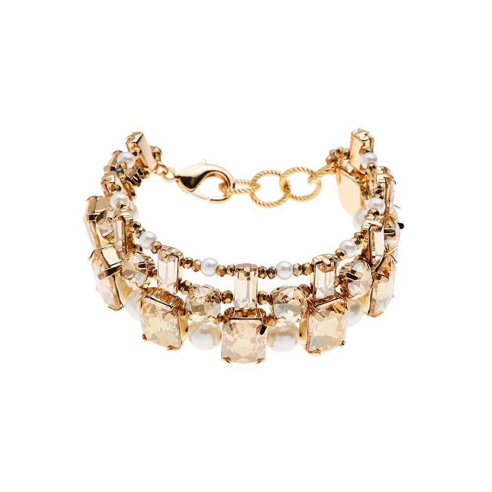 Ottaviani – Großhandel Glieder- & Kettenarmband – Goldenes Armband mit Perlen, Perlen und Strasssteinen0