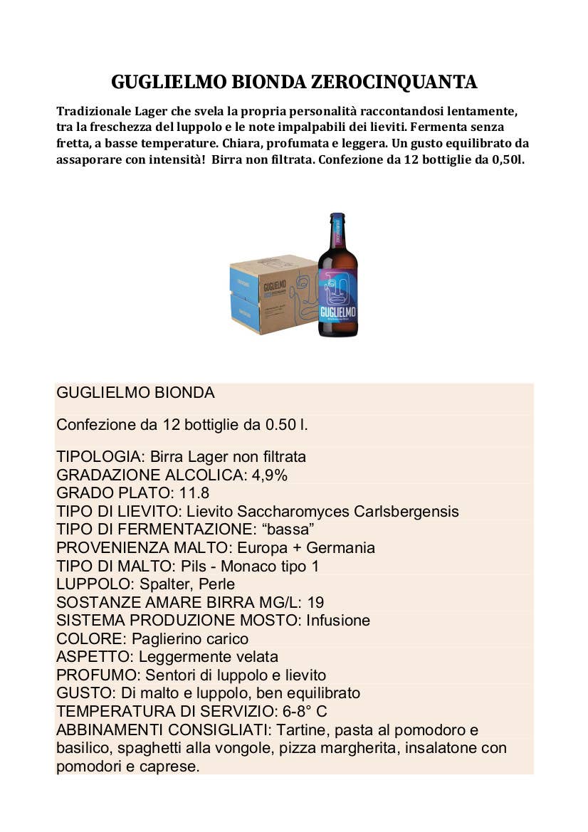 Metina SAS - Wholesale Beer - Guglielmo Theresianer Blonde Beer 50 cl.2