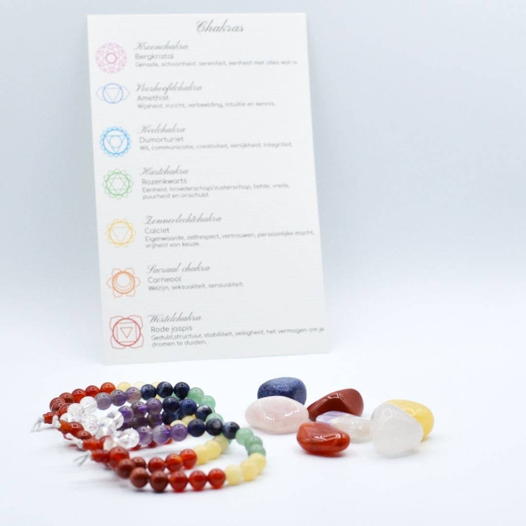 Beau Accessoires - Vente Pierre et cristal de spiritualité - Set de pierres précieuses pour chakras avec bracelet et palo santo0