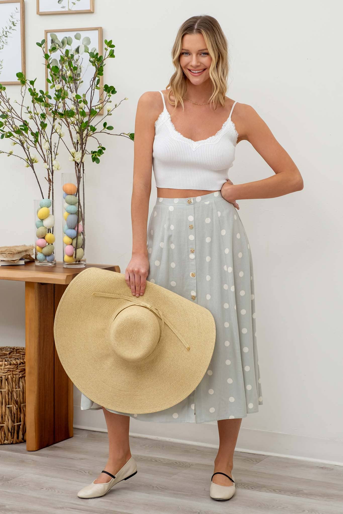 Blu Pepper - Wholesale Skirt - Women's - POLKA DOT BUTTON DOWN MIDI SKIRT15