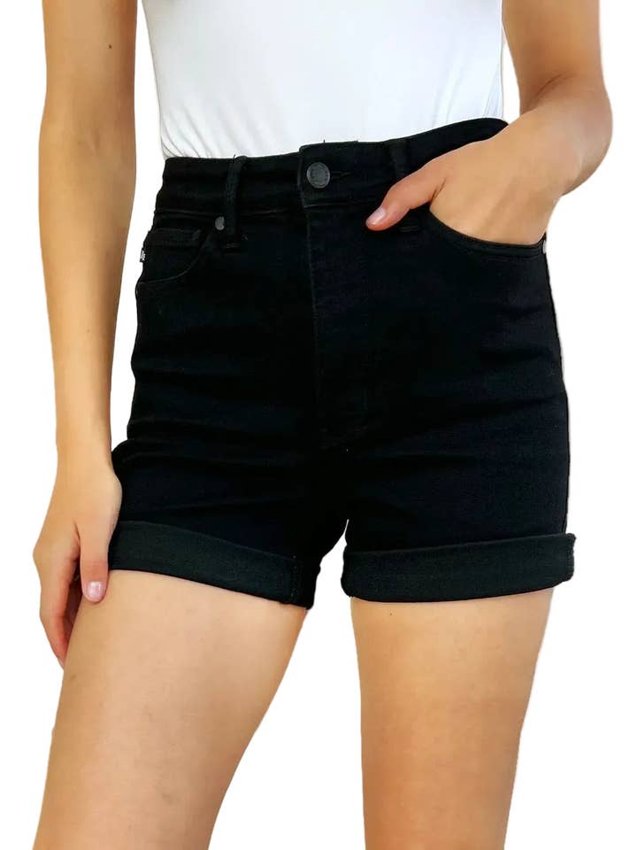 Judy Blue Full Size High Waist Tummy Control Cuffed Denim Shorts for wholesale by Garden Naked
