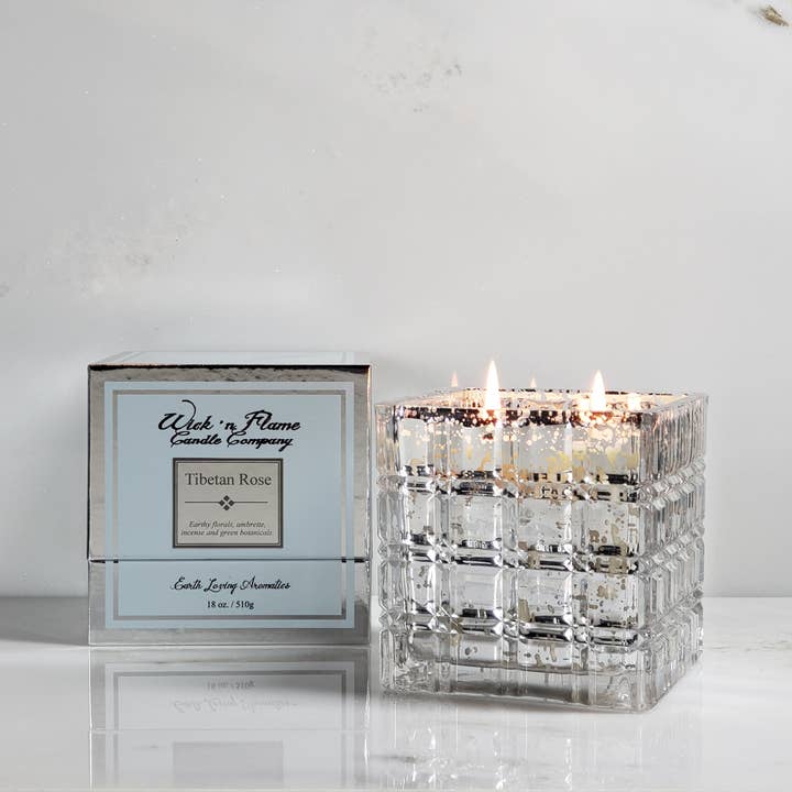 Tibetansk ros 18 oz Mercury Cube för wholesale av Wick 'n Flame Candle Company