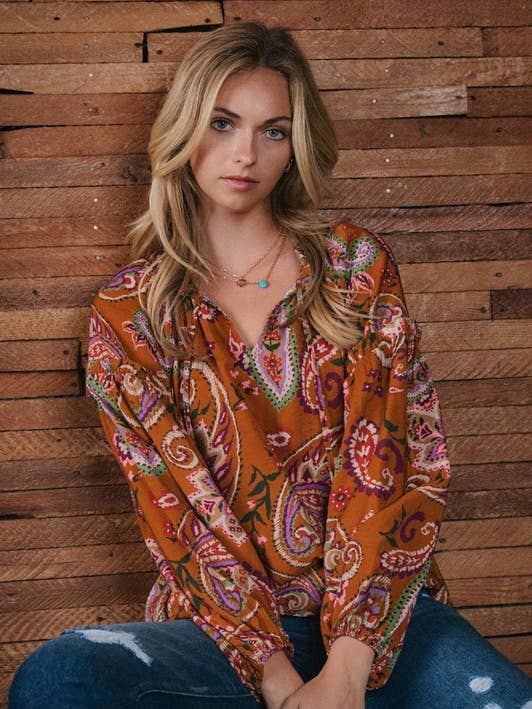 Plus Paisley Printed Peasant Blouse for wholesale by Oddi
