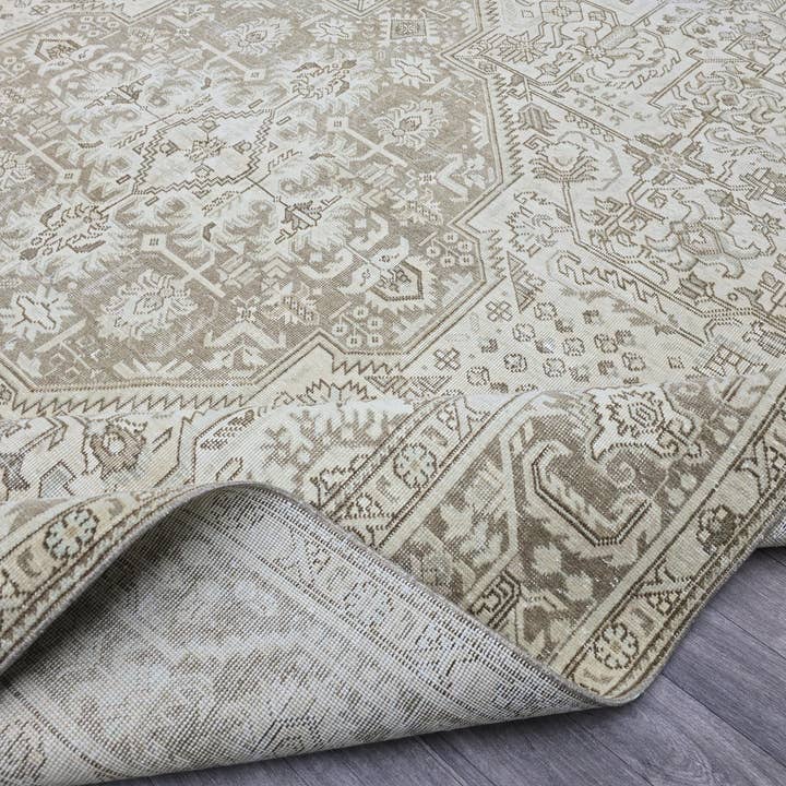 Tapete Vintage Oushak de Tamanho Grande (9,3x12,45 pés): Tapete Turco de Lã Feito à Mão em Bege Neutro por atacado de MesopotamiaRugs