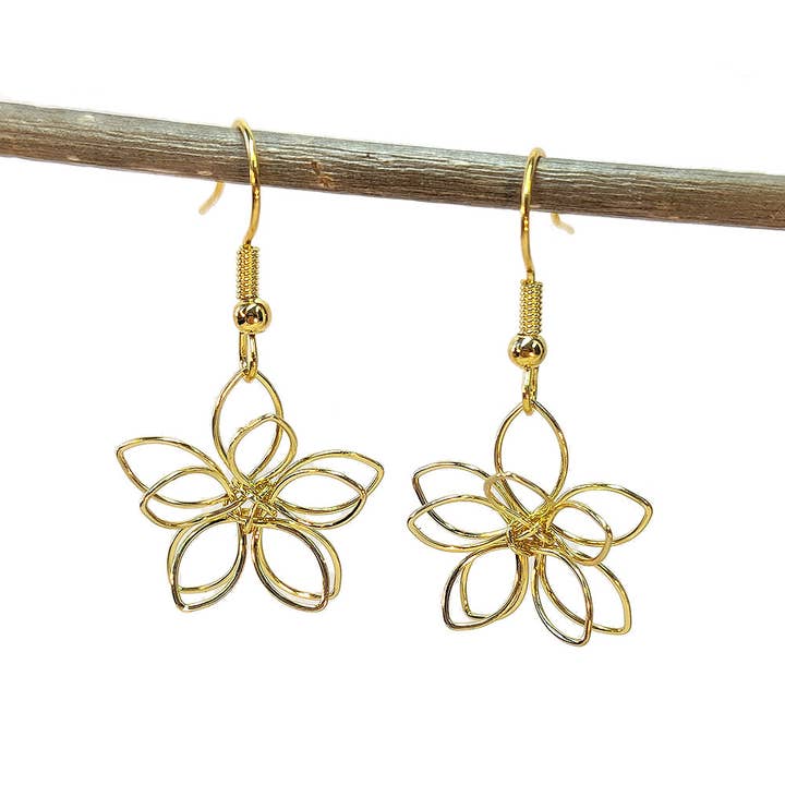 Small Gold Wire-wrapped Flower Earrings for wholesale by Stylish Jewelry Supply