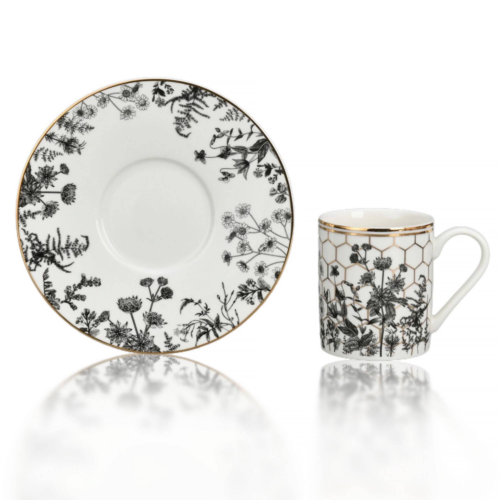 STP - Wholesale Coffee/Tea Cup - Gold Honeycomb Porcelain Espresso Cup/Saucer Set of 44