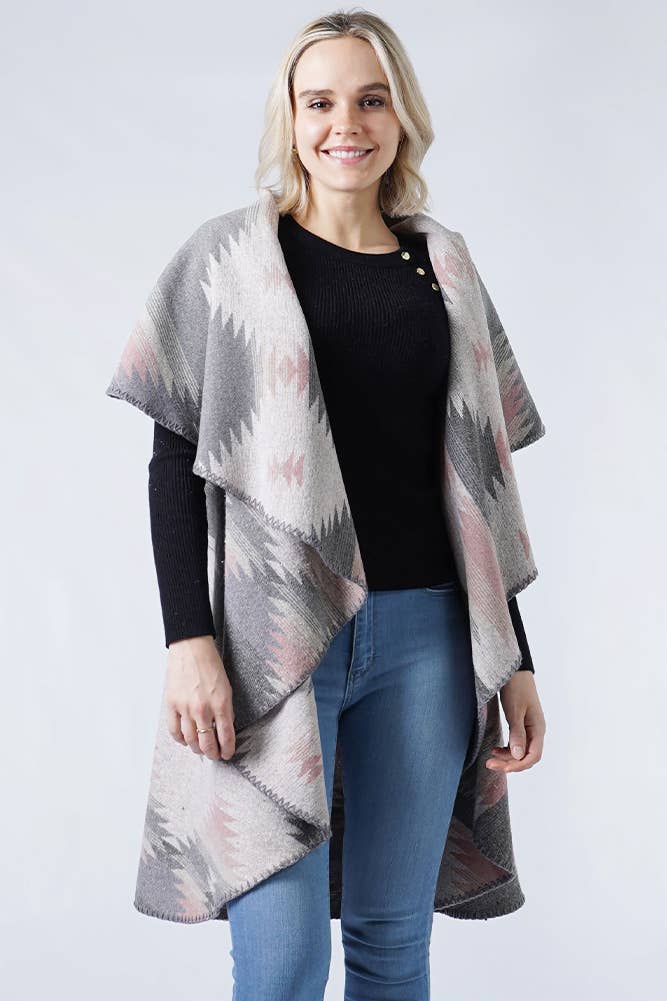 Hana - Venta al por mayor Chaleco de abrigo - Mujer - Chaleco redondo estampado western6