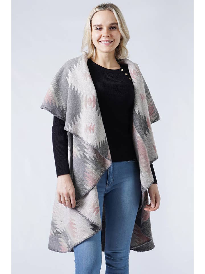 Hana - Venta al por mayor Chaleco de abrigo - Mujer - Chaleco redondo estampado western6