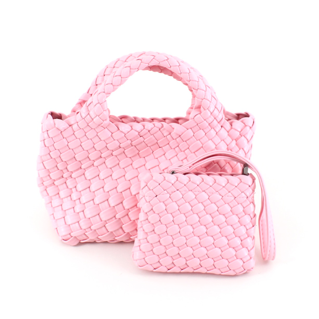 Pretty Persuasions - Wholesale Tote Bag - Women's - P24012 Small Woven Tote Crossbody Bag w/Cosmetic Pouch5