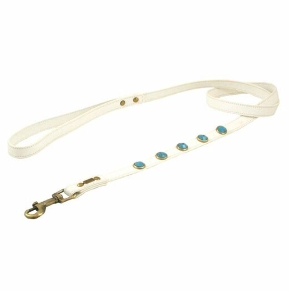 Dosha Dog - Wholesale Pet Collar - Dog - Pebble Dog Collar/Leash  - White, Turquoise cabochons2