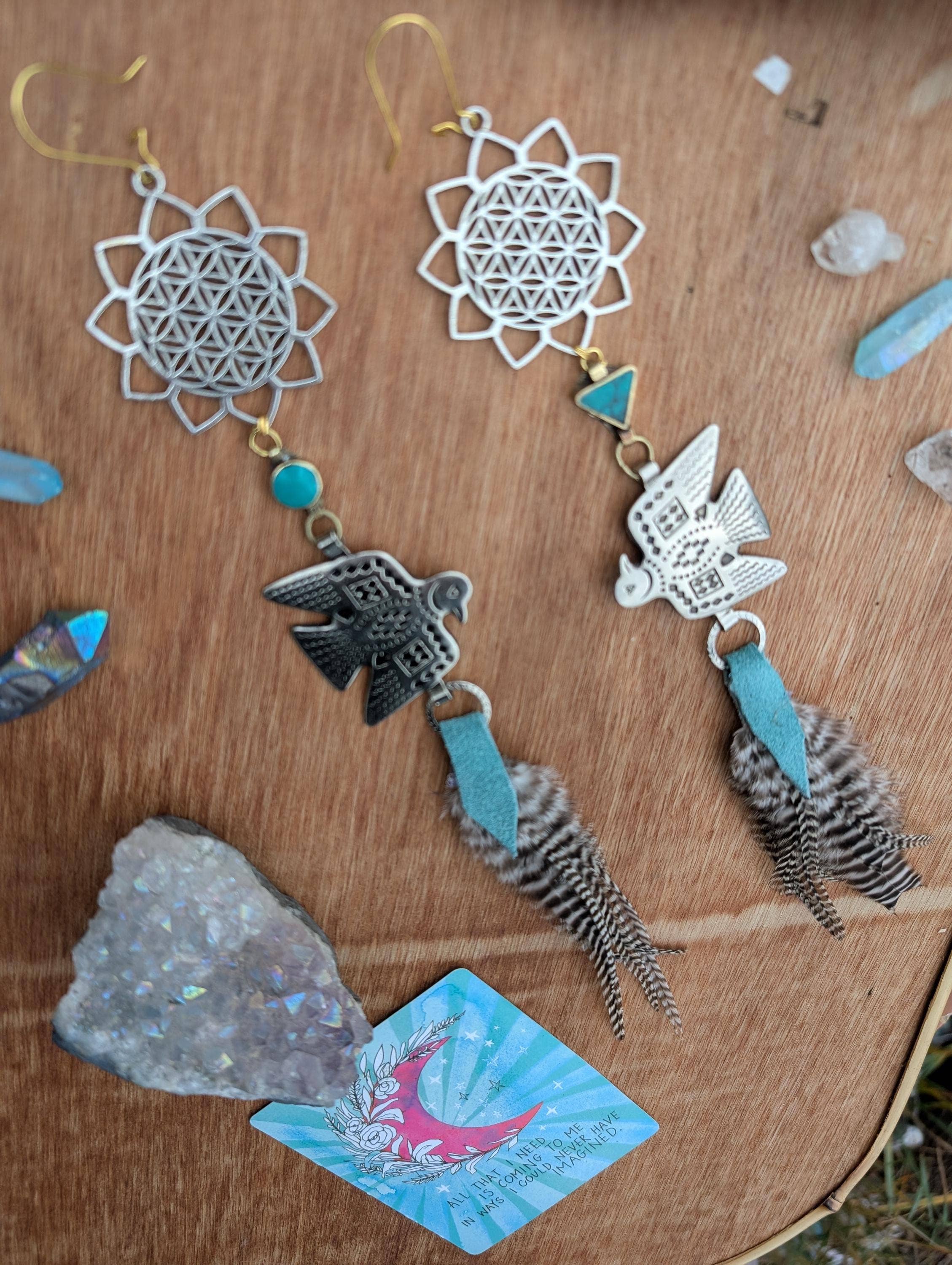 Sea Gypsy Designs - Wholesale Dangle Earrings - Sacred Geometry & Thunderbird Feather Earrings4