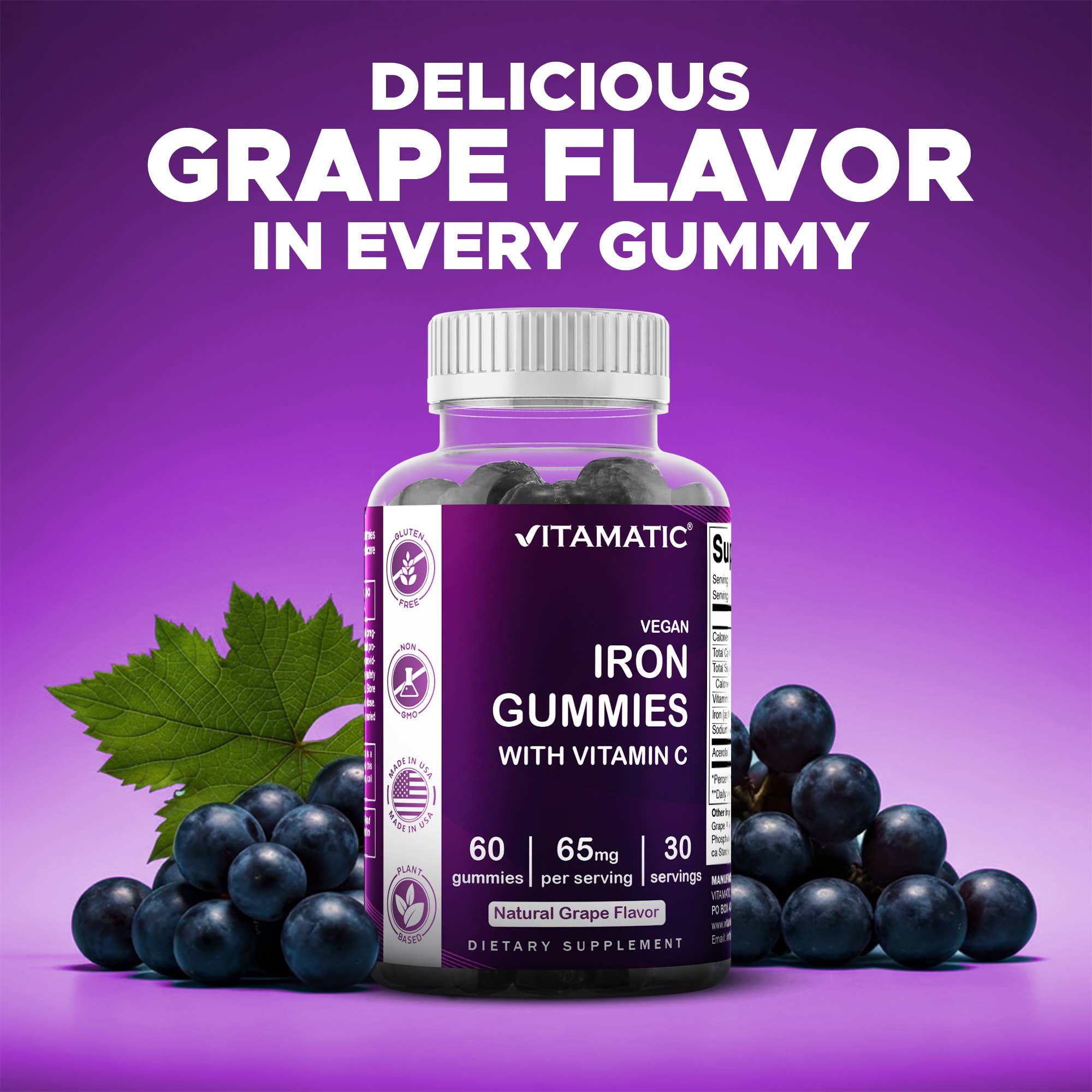 Vitamatic - Wholesale Oral Supplement/Vitamin - Vitamatic Iron Gummies for Women & Men - 60 Vegan Gummies7