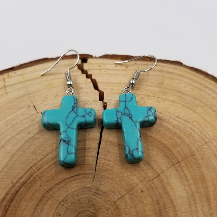 CHAKRA JEWELRY - Wholesale Dangle Earrings - Natural Stone Crystal Cross Earrings