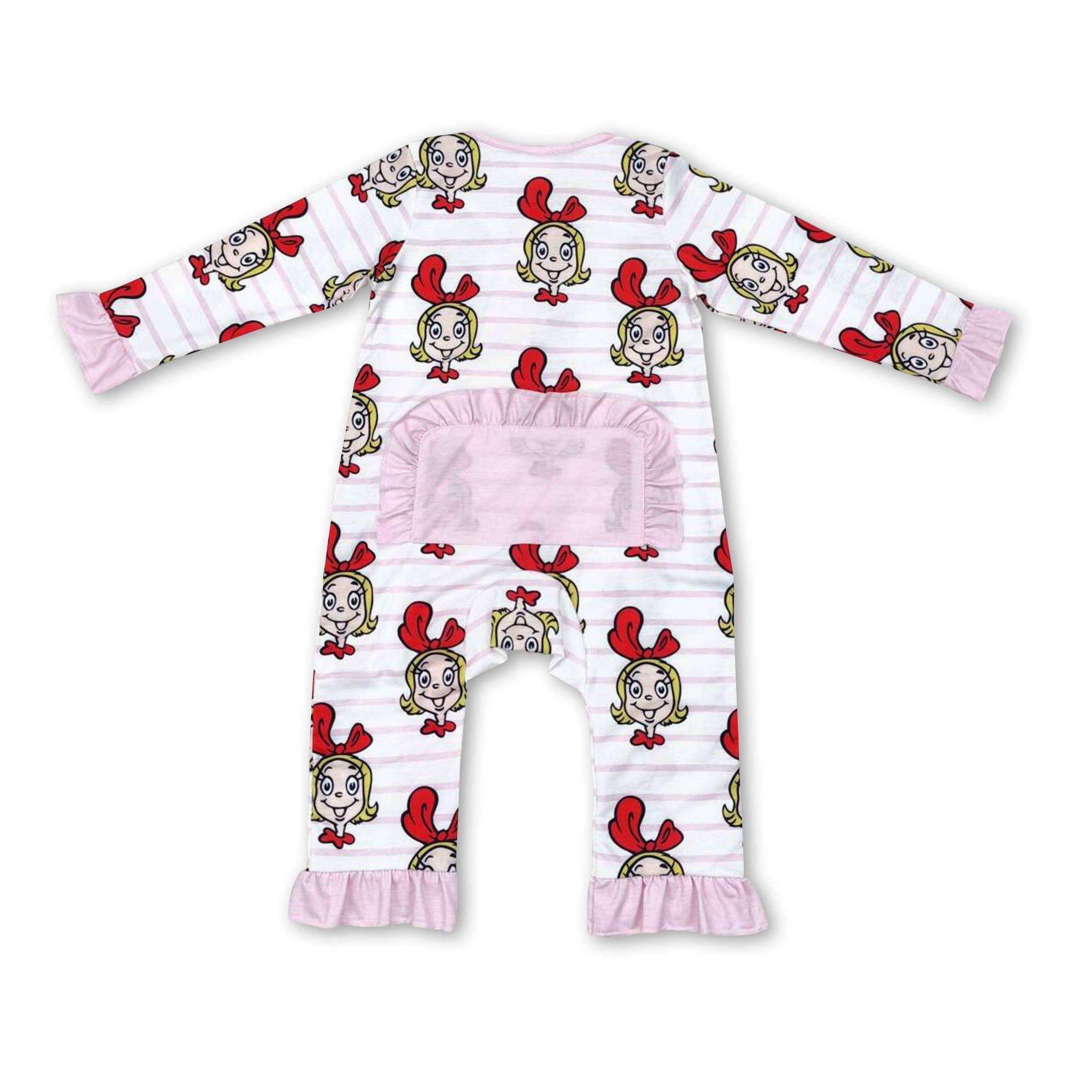 Wholesale Pink stripe baby girls Christmas bamboo zipper romper for