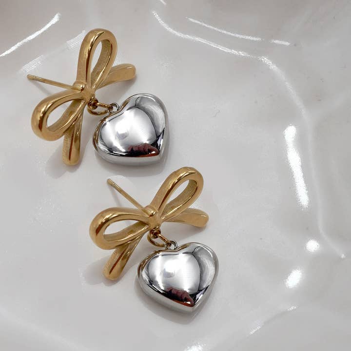 TWO TONE 18K Stainless Steel Tarnish Free Waterproof Studs | 40E370 for wholesale on Faire2