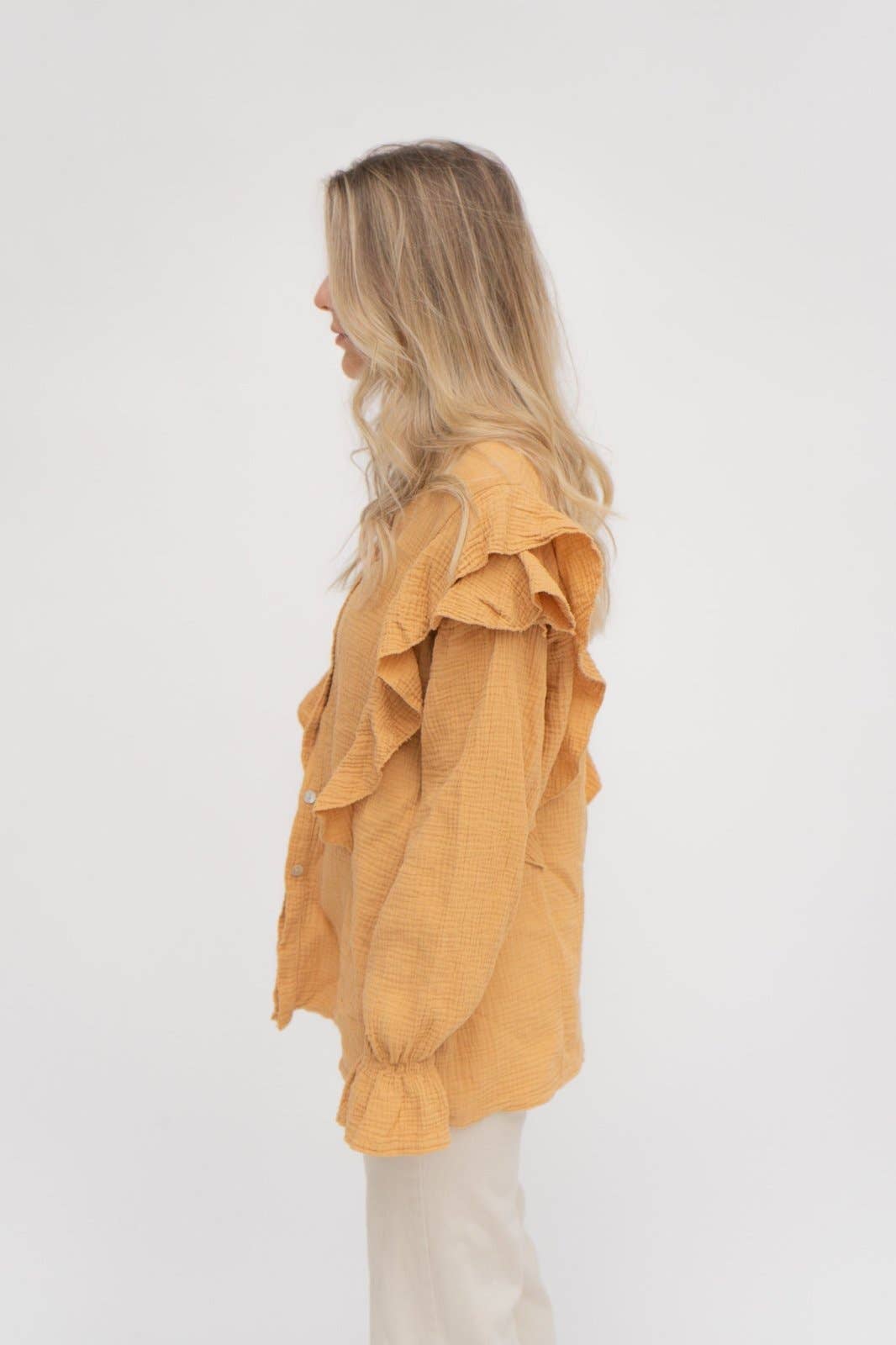 Wild Daisy - Wholesale Button Down Shirt - Women's - WILD BONNIE oversized muslin shirt in caramel1